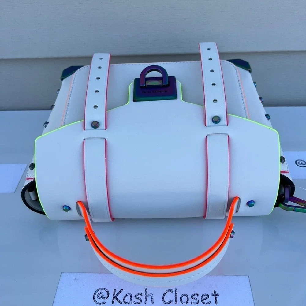 Michael Kors Manhattan Satchel Medium Leather Contrast-Trim Satchel Optic white - Picture 10 of 12